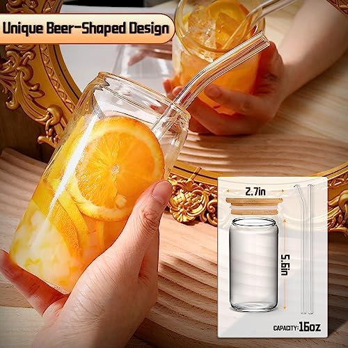 DWTS DANWEITESI Glass Cups with Lids and Straws 4 pcs,16oz Drinking Glasses Set for Coffee Bar Accessories,Iced Coffee Cups with Lids,Matcha Cup Glass Tumbler Reusable for Gifts - Image 2