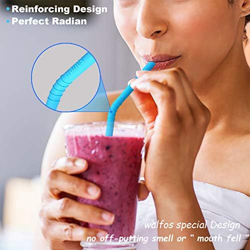 Walfos Reusable Silicone Straw - 2 Size Flexible Drinking Bendy Straws for Smoothies/20 & 30 oz Tumblers, BPA Free (4 Wide Straws + 4 Regular Straw + 2 Cleaning Brushes Excluding storage bag） - Image 6