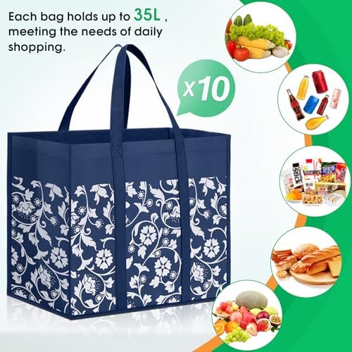 Reusable Grocery Bags Foldable Tote Bags bulk Shopping Bags 10-Pack, Blue - Image 4