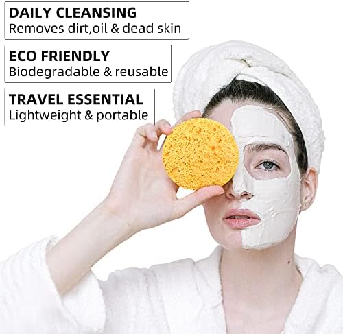 60-Count Compressed Facial Sponges|100% Natural Kickleen Cellulose Cosmetic Spa Sponges for Daily Facial Cleansing|Makeup and Mask Removal | Exfoliating | Skin Massage | Pore Exfoliation (Yellow) - Image 2