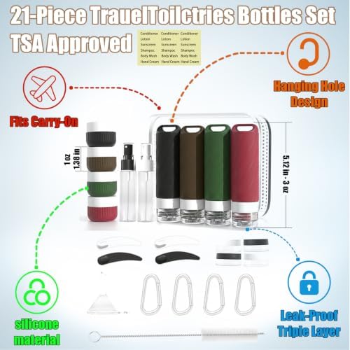 Travel Toiletry Containers 26Pcs Silicone Leakproof TSA Approved Set - Image 2