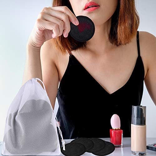 SIQUK 24 Pieces Reusable Cotton Rounds Black Makeup Remover Pads Layers Washable Organic Bamboo Cleansing Cloth Pads with Laundry Bag for Eye Makeup Remove Face Wipe - Image 7