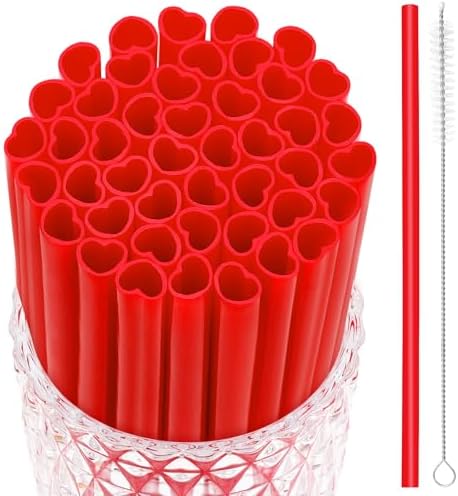 JANYUN 30 Pcs Red Heart Shaped Straws, Reusable Valentines Plastic Straw by JANYUN