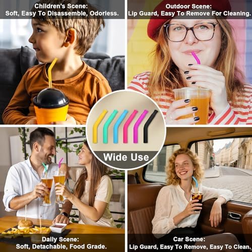 Newly Upgraded 8.5In Reusable Stainless Steel Straws Set 6 PCS with12 Silicone Accessories, 2 Straw Brush, 1 Storage Case, BPA Free, Eco-Friendly Metal Straws for 14, 20, 30,40 oz Tumbler - Image 2