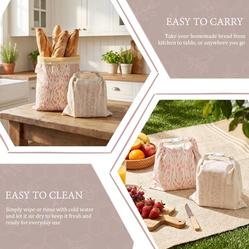 Beeswax Bread Bags for Homemade Sourdough, XL 2 Pack Reusable Bags - Image 6