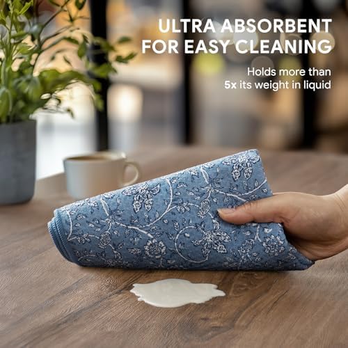 RECYCO Waffle Kitchen Towel Set of 2 - Quick Dry Microfiber Sustainable Dish Towels - Ultra Absorbent Reusable Cleaning Tea Towels - Lightweight Hand Towels,16”x 28”, Porcelain Blue - Image 3