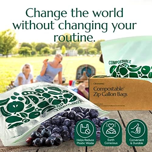 Cleanomic Compostable* Gallon Size Food Storage Bags (25 Eco Zip) Freezer and Leak Proof, Also Available Quart, Snack and Sandwich Bags - Image 7