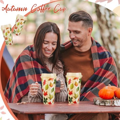 LemonRoad 12 Pack Thanksgiving Fall Reusable Coffee Cups Gift for Women 16 oz Tumblers with Lid Plastic Cups Travel Mug Thank You Gifts for Autumn Hot and Cold Drinks (Maple Leaf Style) - Image 6