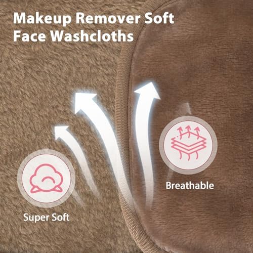 Natwag Makeup Remover Cloth, 6" x 6" Make Up Towels Reusable Face Cloth for Washing Face, Makeup Remover Pads Microfiber Face Washcloth with Mesh Bag, Just Water, 12 Pack, Light Brown - Image 3