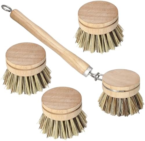 5 Pc Wood Dish Brush, 4 Palm Heads with 1 Handle by HARSKIYER