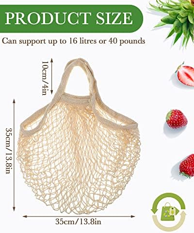 Eccliy 12 Pcs Reusable Mesh Grocery Bags Portable Cotton Produce Containers Washable Net Mesh Tote Bag Handle String Shopping(Beige) - Image 4