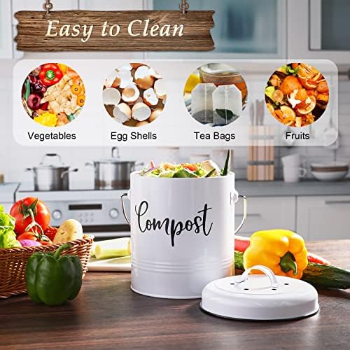 DAYYET Compost Bin Kitchen, 1.3 Gallon Farmhouse Kitchen Compost Bin Countertop, Indoor Countertop Compost Bucket with Lid and Charcoal Filters, White - Image 4