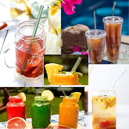 Reusable Glass Straws - 9" L x 8 mm W - Smoothie Drinking Straws for Smoothie, Milkshakes, Pack of 6 with 1 Cleaning Brush (mix1) - Image 6