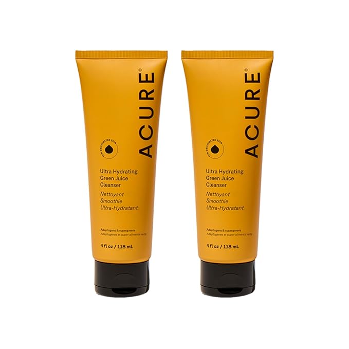 Acure Ultra Hydrating Green Juice Face Cleanser - Superfood Cleanser, Green Face Wash for Women & Men, Clean Skin Formula, Detoxifying Facial Cleansing Foam - 4 fl oz (2 Pack)