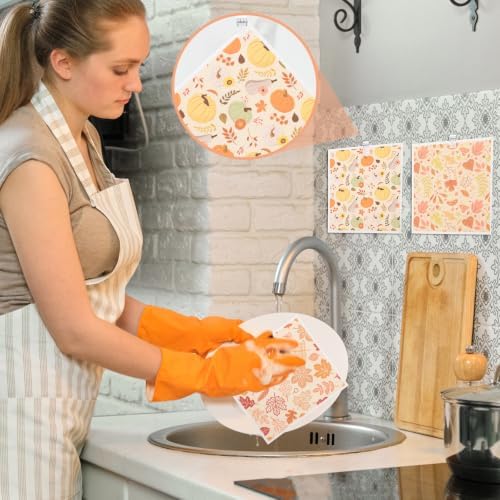 6 Pack Fall Swedish Dishcloths for Kitchen,Autumn Dish Towel with Clip - Image 3