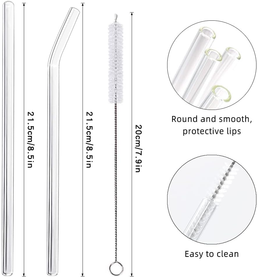 16 Pack Reusable Glass Straws, 6 Straight and 6 Bent with 4 Cleaning Brush - Image 3