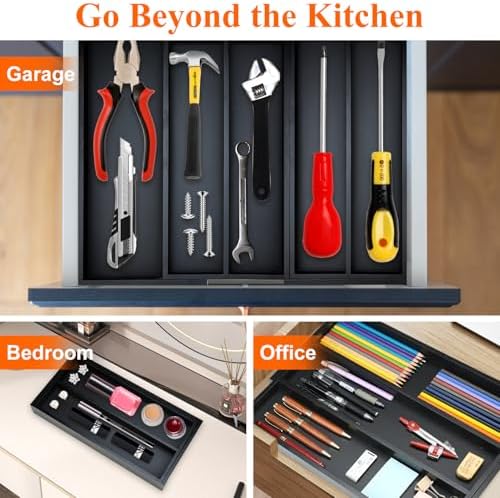 Expandable Black Bamboo Kitchen Utensils Drawer Organizer Silverware Tray - Image 6