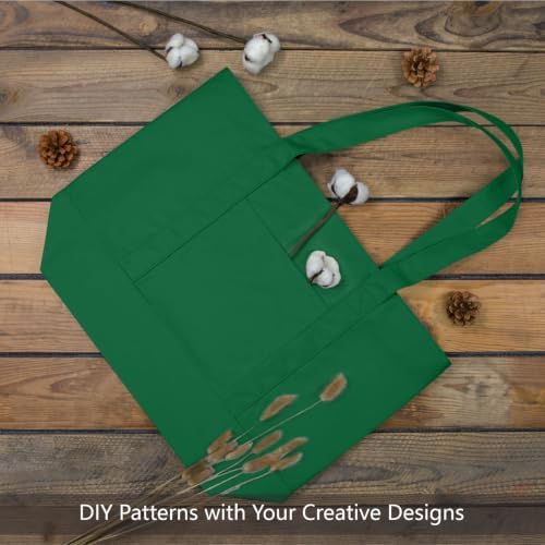TOPDesign 3-Pack Canvas Tote Bags with an External Pocket, Reusable Grocery Shopping Bags, Top Zipper Closure, Daily Essentials (Green) - Image 4