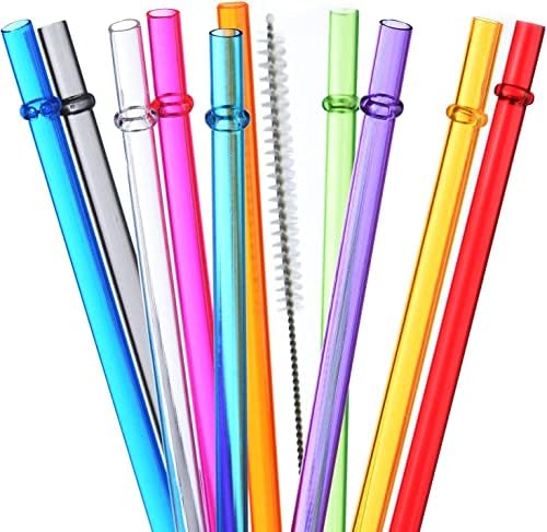 ALINK 13 inch Reusable Plastic Straws, Extra Long Colorful Tritan Tumbler Replacement Straws for Stanley Cups, 1 Gallon, 64/40/ 32 oz Water Bottles, Set of 10 with Brush by ALINK