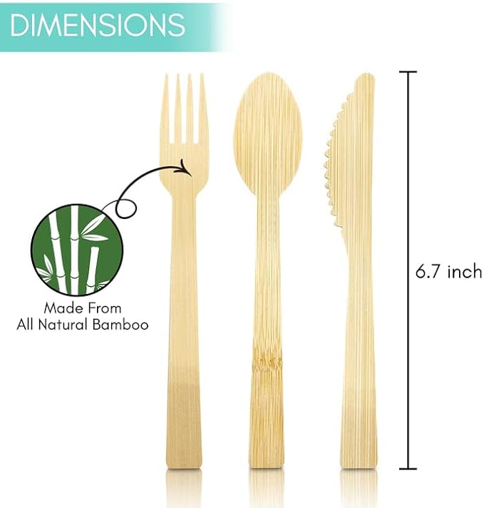 Boobam Econatural Products Bamboo Utensils - Natural Disposable Wooden Cutlery for Party, Eating, Camping, Picnic, Wedding - Compostable Silverware - 30 Spoons, 30 Knives, 40 Forks - Box of 100 Pieces