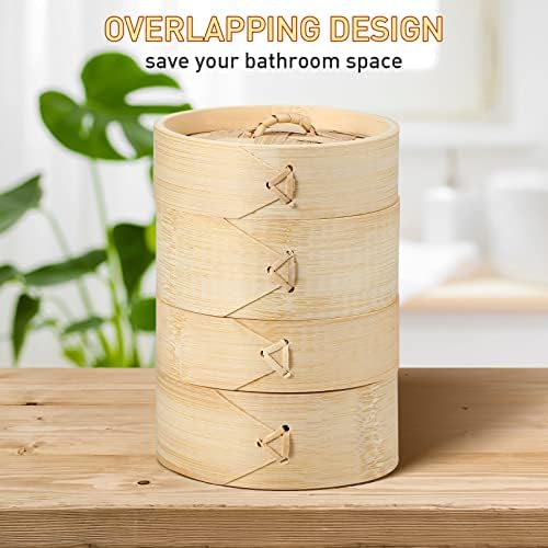 Chengu Natural Bamboo Soap Bar Holder with Lid Soap Dish Drain Foaming Net Shampoo Container Wood Tray Handmade Bamboo Case for Bathroom Shower Kitchen(4 Pieces,3.9 Inch) - Image 3