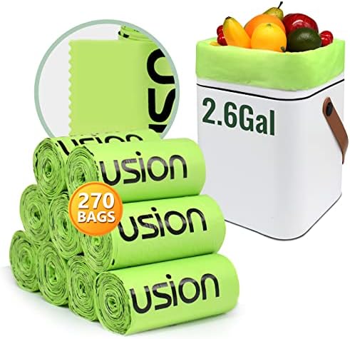 GreFusion Compostable Trash Bags, Small 2.6 Gallon, 270 Count, 0.72 Mils Thick, Eco Friendly, ASTM D6400 & BPI Certified, Composts Food Scraps, No Leaks by GreFusion