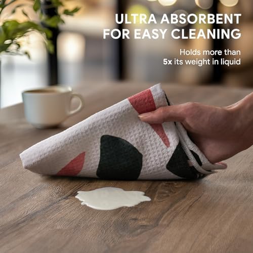 RECYCO Waffle Kitchen Towel Set of 2 - Quick Dry Microfiber Sustainable Dish Towels - Ultra Absorbent Reusable Cleaning Tea Towels - Lightweight Hand Towels,16”x 28”, Boho Oasis - Image 3