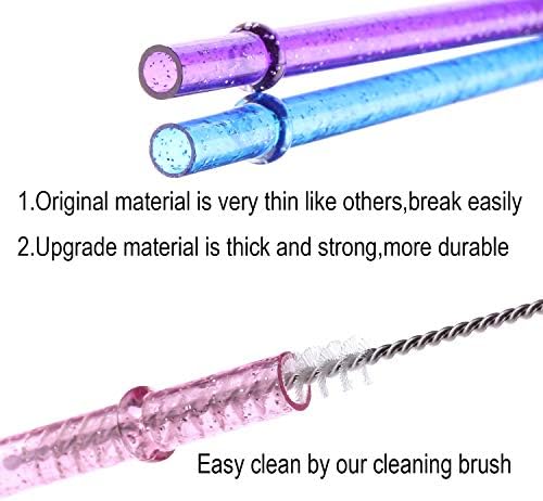 Dakoufish BPA-Free 12 Piece 11 Inch Reusable Clear Plastic Glitter Sparkle Drinking Straw Plus one Cleaning Brush (Yellow,11inch) - Image 4