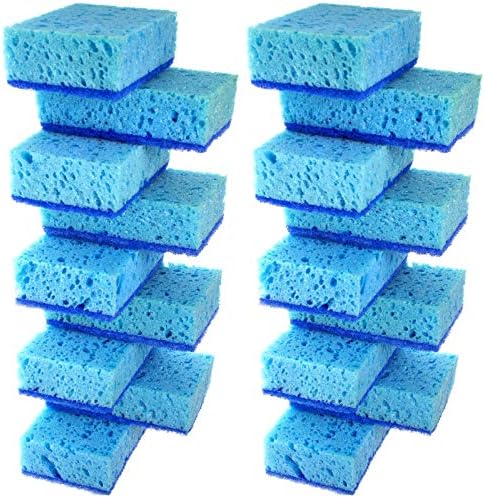 Blue Multi Use Scrub Sponge. Made in Europe. 18 Pack, 4.3x2.8x1.4 inches. Heavy Duty and Non Scratch Fiber. Odorless, Durable. Delicate Scouring Surface by Okleen