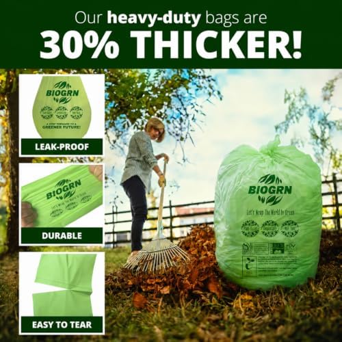 50-55 Gallon Compostable Trash Bags Food Waste Bags Liners with Flat-Top, Thick 2 Mil, 208.2 Liter, 12 Bags, Tall Kitchen Food Scrap Waste Bag, ASTM D6400, US BPI and OK Compost Home Certified - Image 4