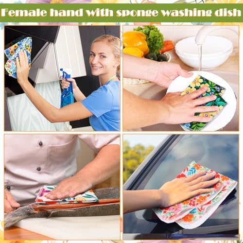 Redbaker 6 Pcs 18 Pcs Reusable Paper Towel for Kitchen,Flower Pattern - Image 3