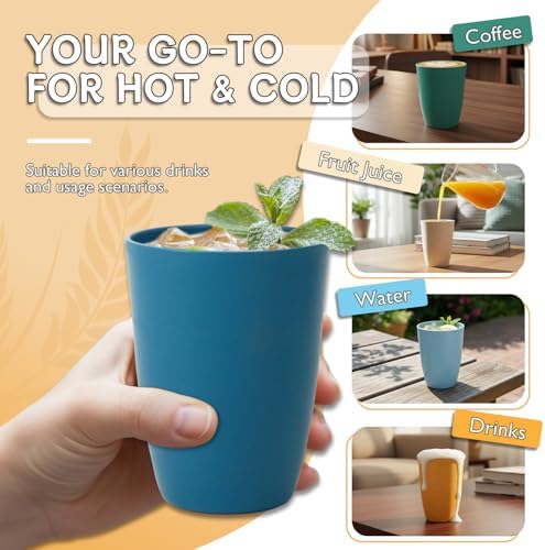 Wrova Wheat Straw Cups 6 PCS Good Alternative to Plastic Reusable Cups 12 oz Unbreakable Drinking Cup Reusable Dishwasher Safe Water Plastic Glasses with 6 Colors - Image 4