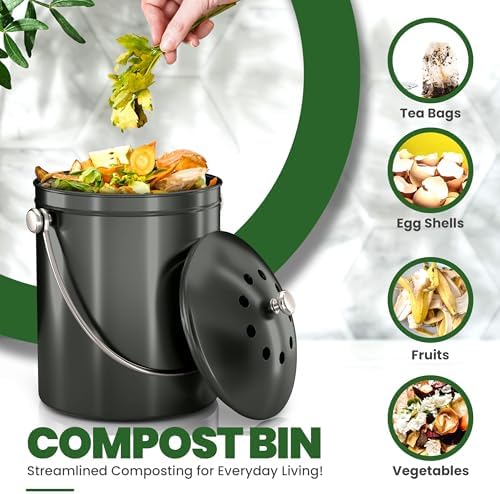 Utopia Kitchen Countertop Compost Bin 1.3 Gallon, Stainless Steel, Grey - Image 4