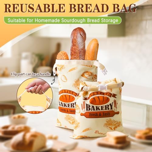 2 Packs Reusable Bread Bags for Homemade Bread, NFETLLD Homemade Sourdough Bags Storage Container Keep Loaf Fresh with Zipper & Clip Freezer Safe Extra Large 17x12 Inch - Image 6