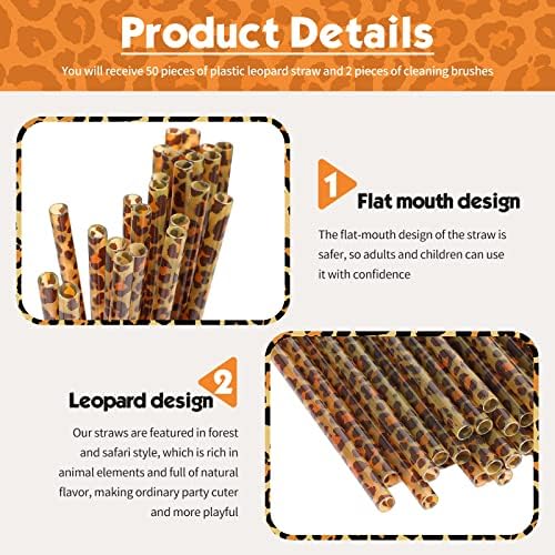 Zopeal 25 Pcs Reusable Leopard Straws with Cleaning Brushes, Brown - Image 3