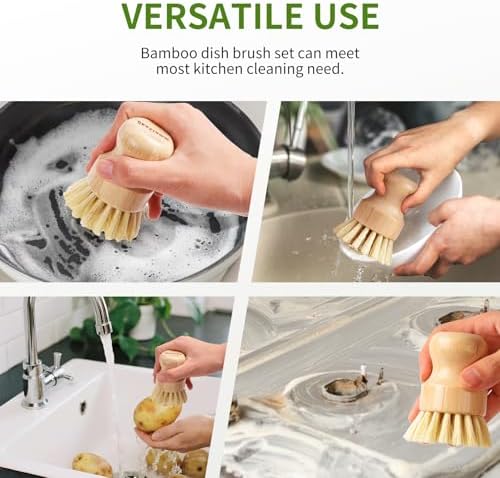 4 Pack Bamboo Dish Brush with Sisal Bristles for Kitchen Cleaning - Image 5