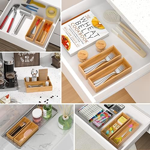 VeyFey Silverware Tray for Drawer, Stackable Kitchen Bamboo Drawer Organizer 9" x 3" x 2" Set of 2 - Image 6