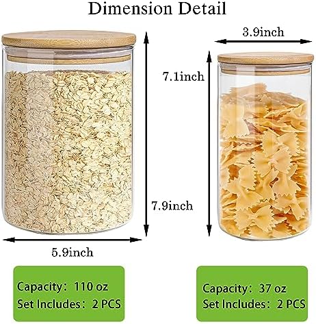 Glass Storage Jars Set Elegant Containers with Airtight Bamboo Lids, Perfect for Kitchen Organization - Flour, Rice, Pasta, Sugar, Coffee Beans (2 packs(37oz) / 2 packs(111oz)) - Image 2