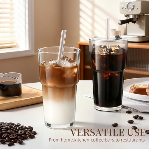 Iced Coffee Cups with Lids 2Pcs: Coffee Bar Accessories - Glass Tumbler with Straw and Lid 20oz - Vintage Glass Cups with Lids and Straws - Tumbler Leak Proof Aesthetic Drinkware for To Go Iced Coffee - Image 5