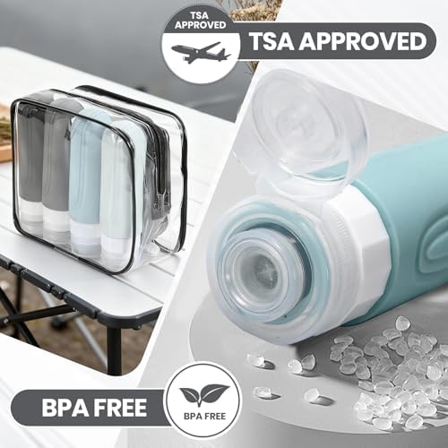 Travel Bottles for Toiletries 8 Pack, TSA Approved Travel Size Toiletries Containers Set, 4 Silicone Leak Proof Refillable Bottles and 4 Creams Jars Accessories Kit W/Clear Bag (GRAY) - Image 6