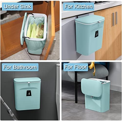 Tiyafuro 2.4 Gallon Kitchen Compost Bin for Counter Top or Under Sink, Hanging Small Trash Can with Lid for Cupboard/Bathroom/Bedroom/Office/Camping, Mountable Indoor Compost Bucket (Blue) - Image 6