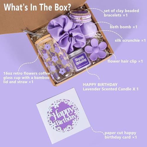 JTEWB Birthday Gifts For Women, Teen Girl, Her, Happy Birthday Gift Box For Girl, Women, Sister, Daughter, Friends, Cute Daisy Aesthetic Glass Cups Gift Set 7pcs - Image 2