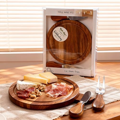 6-Inch Acasia Cheese Board Set with Knife & Fork, Personal Charcuterie Board & Dessert Plate, Reusable PP Storage Box, Gift-Ready for Wedding, Bridal Shower, Baby Shower, Party, 8 Pack by Unknown
