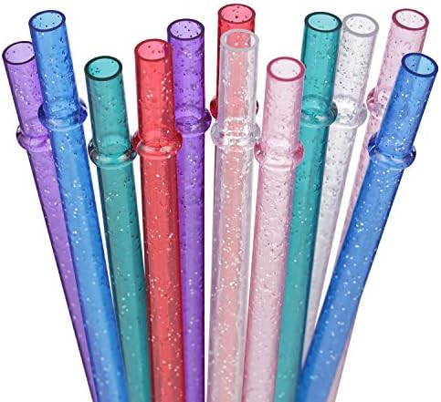 Dakoufish BPA-Free 12 Piece 10 Inch Reusable Clear Plastic Glitter Sparkle Drinking Straw Plus one Cleaning Brush (6color,10inch) by Dakoufish