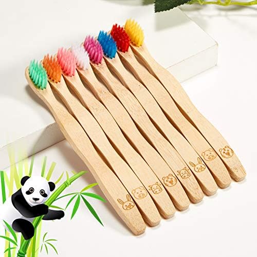 Boao 16 Pcs Kids Bamboo Toothbrush Soft Bristle Natural Toothbrush Wooden for Kids with Colorful Bristles and Ergonomic Animal Designs Handles - Image 3