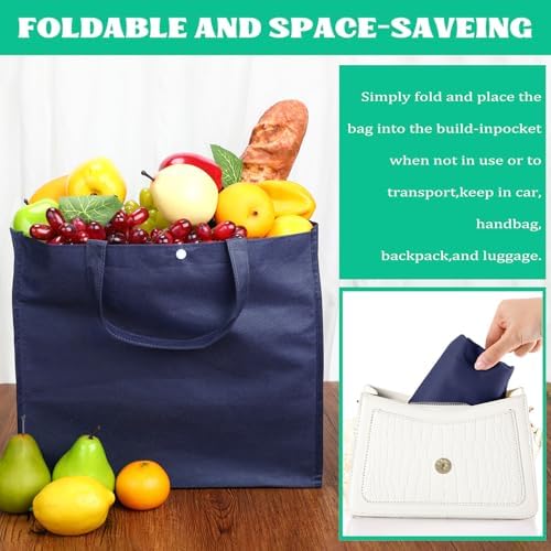 Zhehao 60 Pcs Reusable Grocery Shopping Bags Large Foldable Gift Tote Non Woven Fabric Bags with Handle and Plastic Button for Birthdays, Bridesmaids, Party Favors, 15 x 9.5 x 13 Inch (Neutral Colors) - Image 5