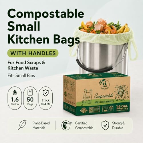 UNNI 1.6 Gallon Compostable Bags with Easy-Tie Handles, 6 Liter, 50 Count - Image 2