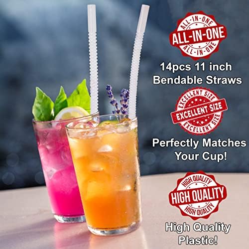 Bendable Straws - 11 inch Long Flexible Straws - Bendy Drinking Straw Reusable - 14 Pack - Image 2