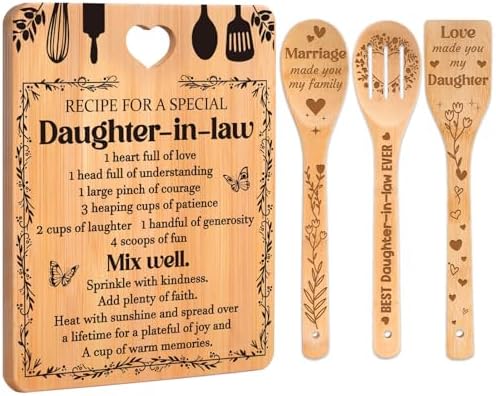 Gifts for Daughter in Law - "Recipe for a Special Daughter-in-Law" Daughter in Law Birthday Gifts Cutting Board Set, Bamboo-Made Engraved Utensil Set Mothers Day Gifts for Daughter in Law by Apjielop-GiftsMaster