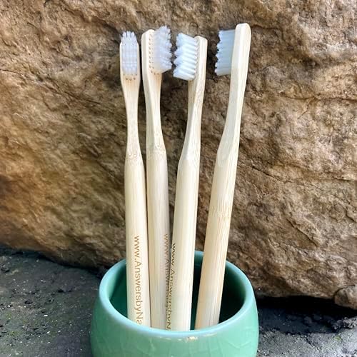 Adult Natural Bristle Toothbrush [4-Pack], Castor Bristles, 100% Biodegradable, Plant Based Bristles and Bamboo Handle - Image 3
